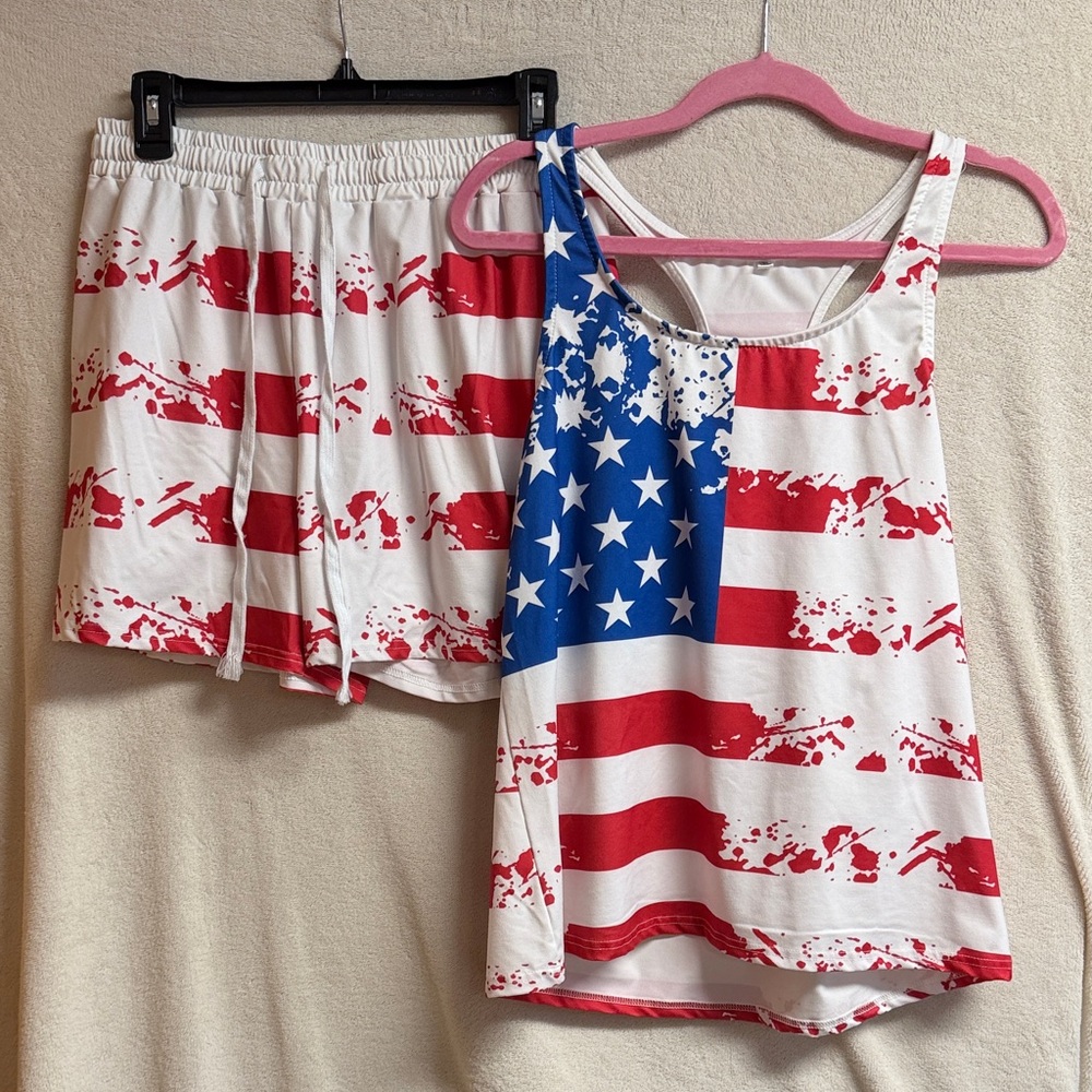 Women’s American Flag Tank & Short Pajama Set - Red, White & Blue